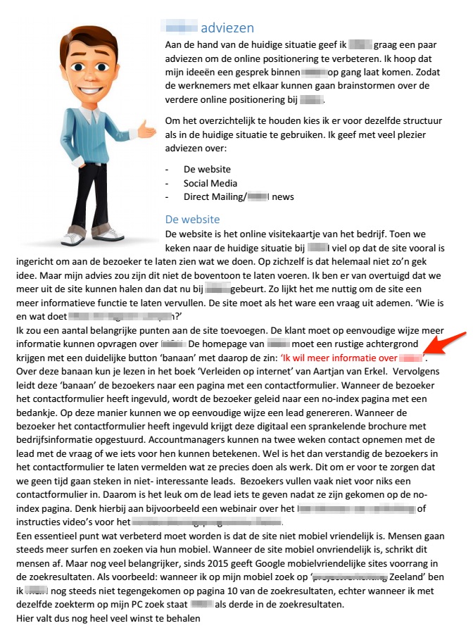 Deel uit werk van Student Online Positionering Wat valt je als eerste op? De banaan op je website