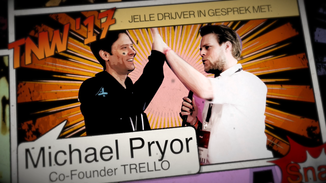 Trello co founder Michael Pryor talking to Jelle Drijver